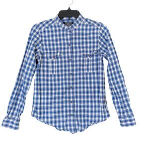 C.C Filson Mens Shirt Blue White Plaid Long Sleeve Button Down 100% Cotton XS